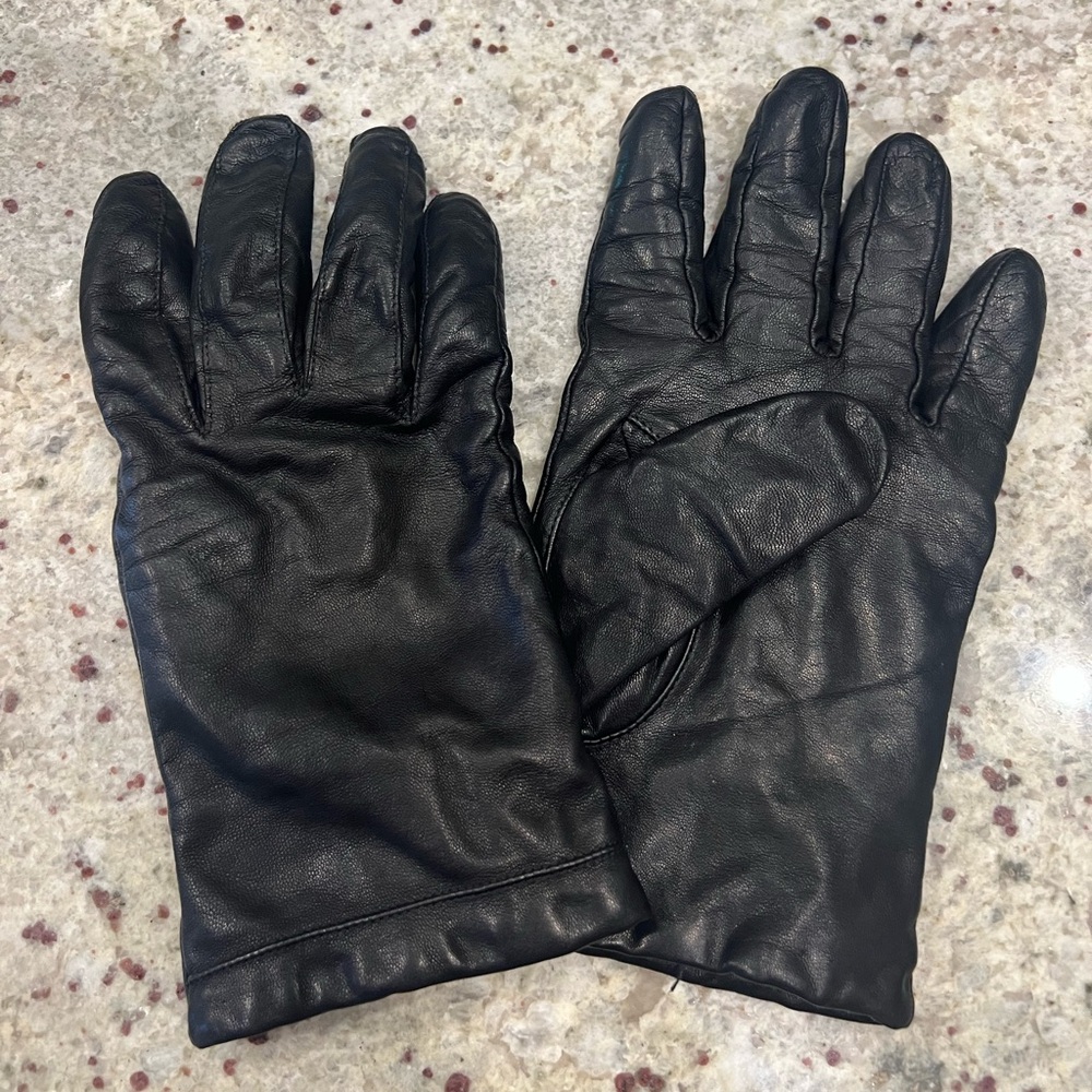 Genuine Black Leather Gloves with 100% Cashmere Lining | Size 8
